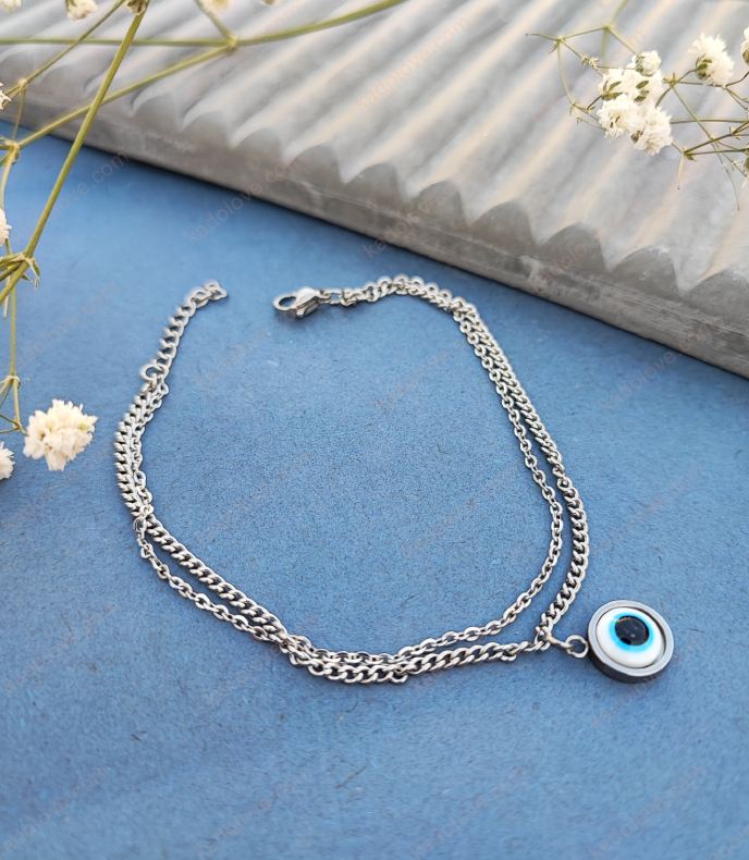 دستبند دو زنجیره چشم نطر دستبند استیل چشم نظر دخترانه